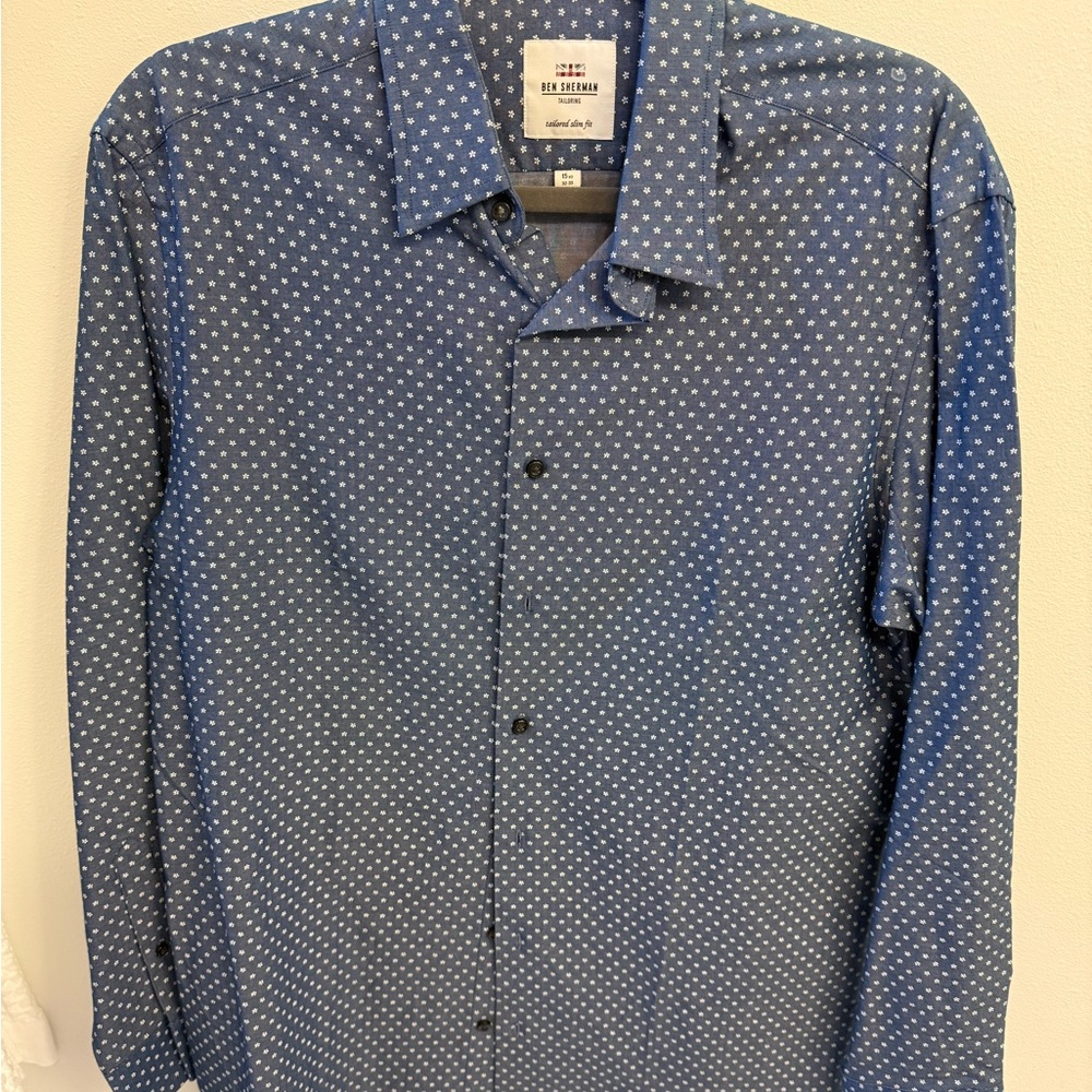 Ben Sherman Blue White Flower Dress Shirt
